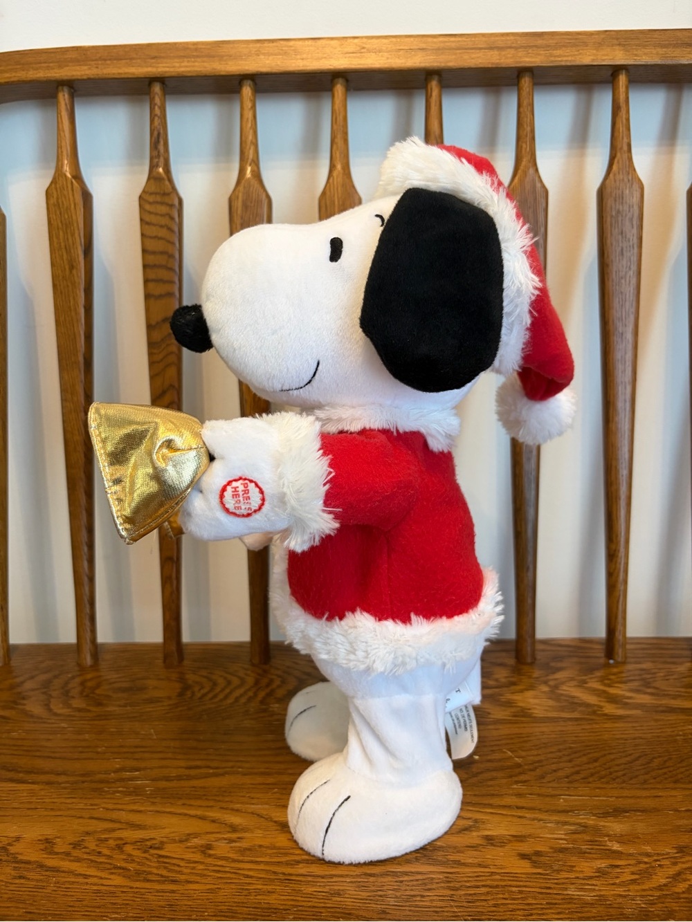 Hallmark Peanuts Animated Snoopy Bell Ringer Christmas Plush 14" Santa Suit - Picture 2 of 5